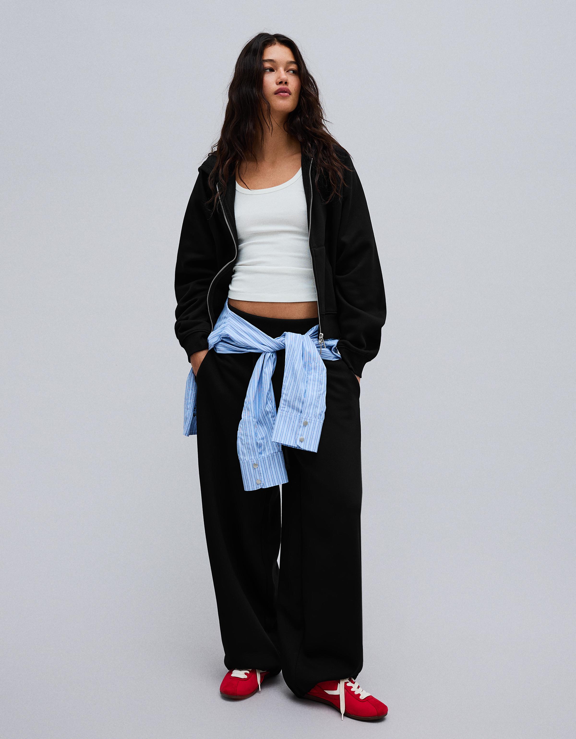Zip-up plush hooded jacket — Black
