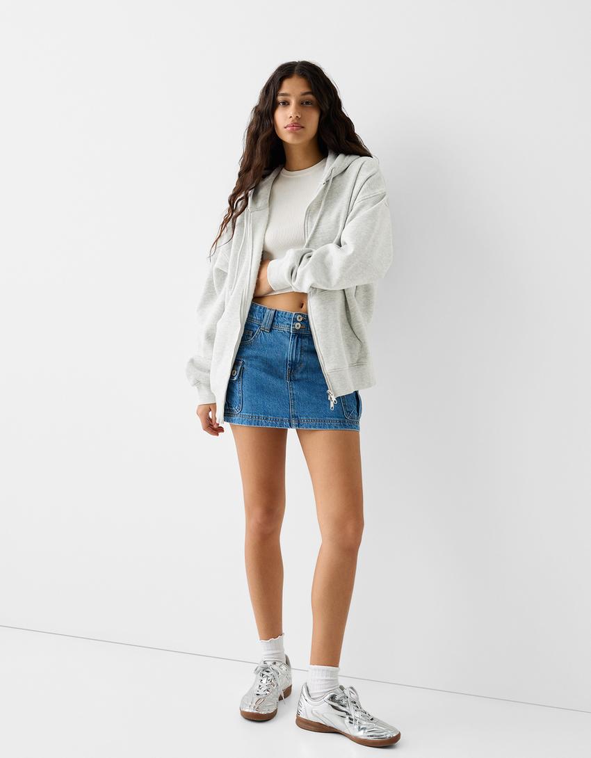 Oversize zip-up hoodie-Grey-3