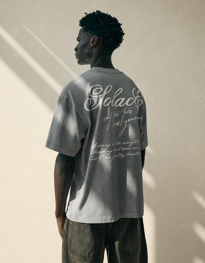 Camiseta manga corta relaxed print-Gris
