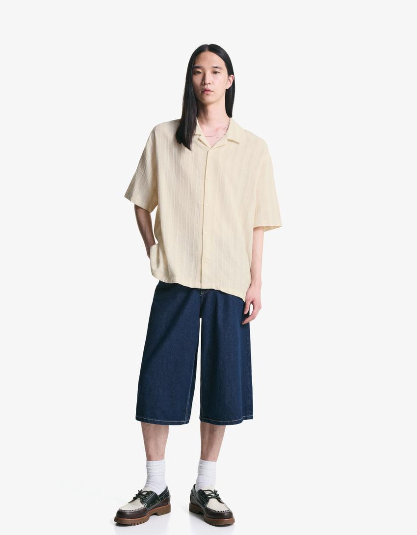 Camisa manga corta rústica-Beige