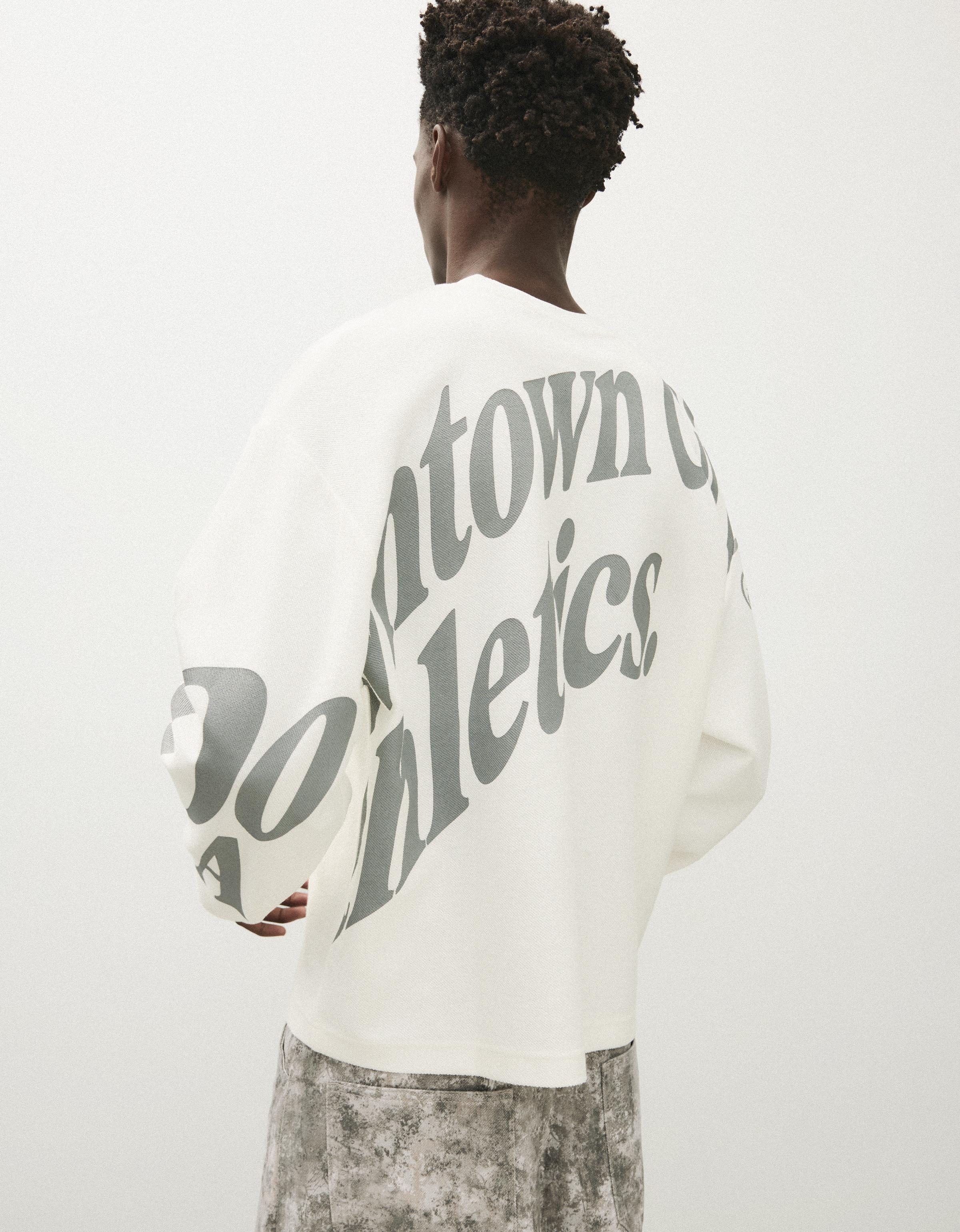 Printed plush round neck sweatshirt — White