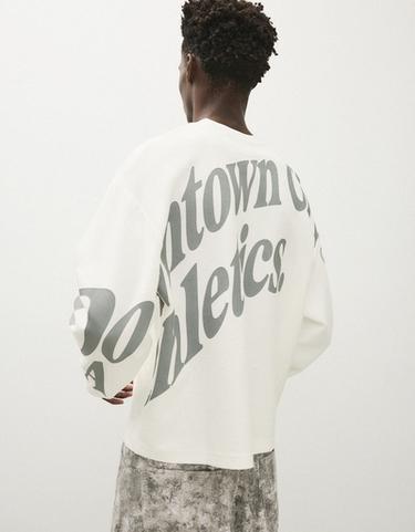 Printed plush round neck sweatshirt — White 2