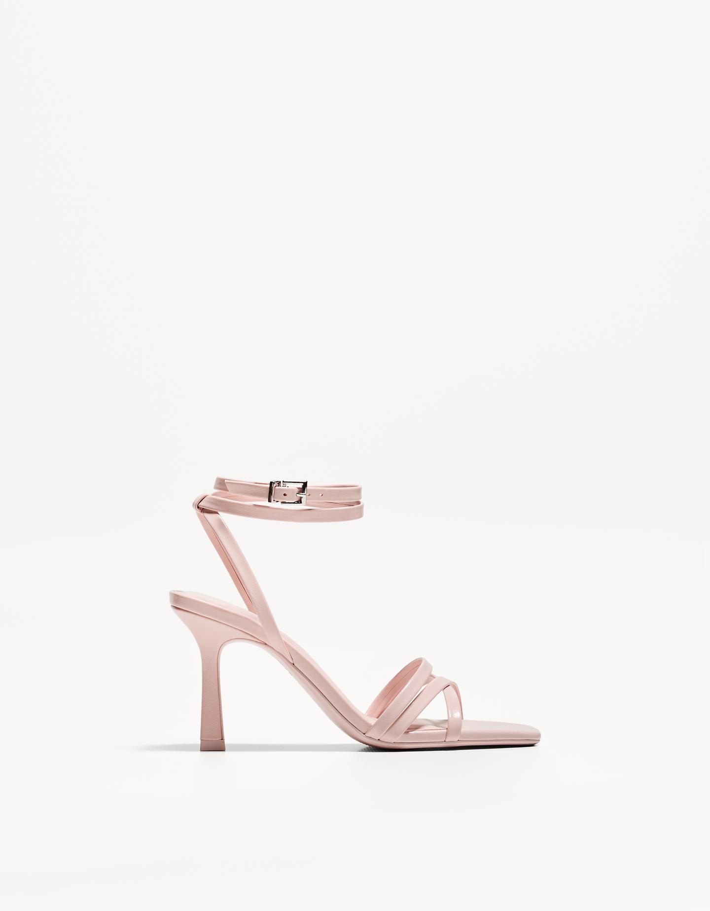 Bershka Sandalia Tacón Tiras Mujer 40 Rosa