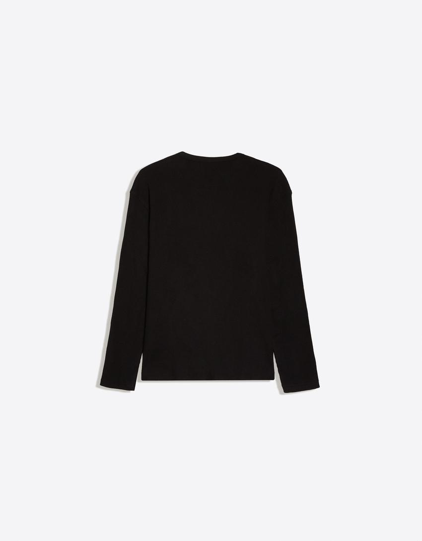 Slim fit long sleeve henley T-shirt-Black