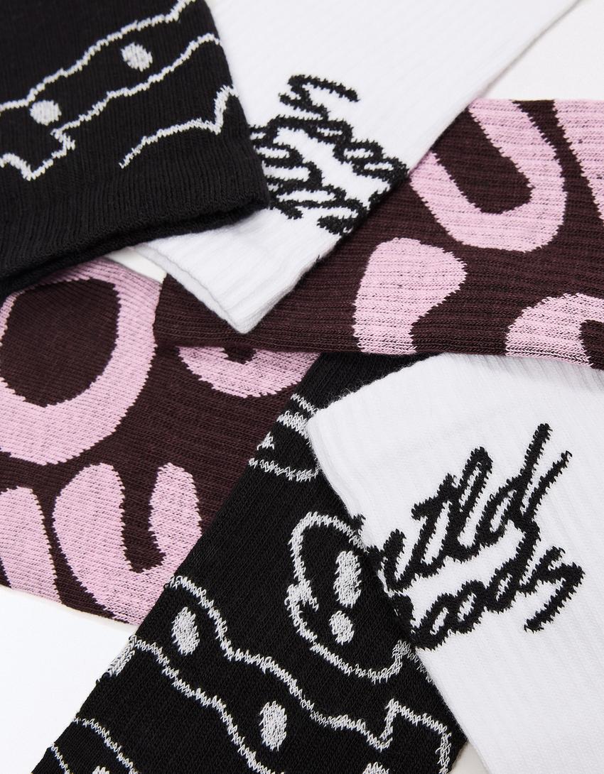 3-pack mönstrade strumpor-Vit