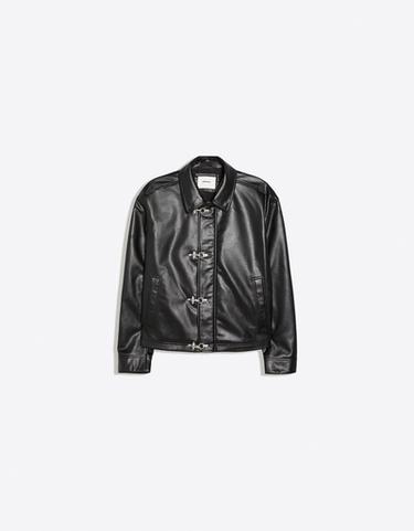 Leather effect jacket with clasps — Black 5