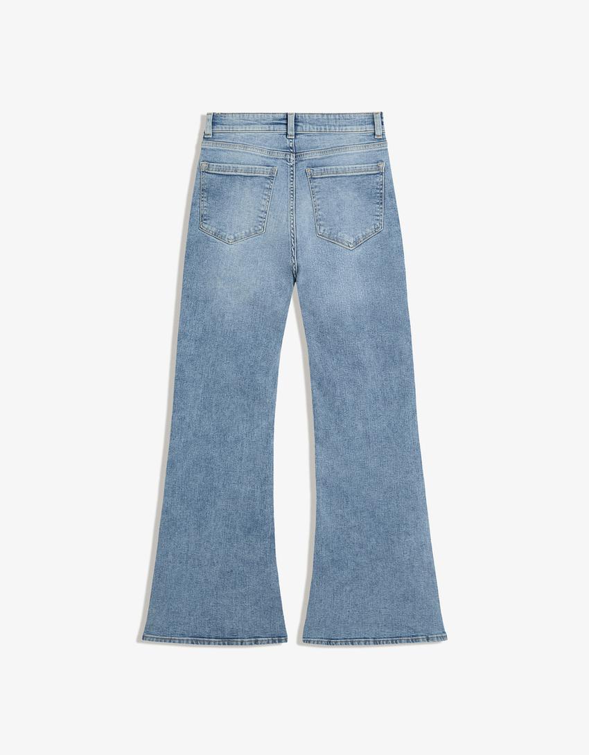 Schlagjeans mit Schlitz-Ausgewaschenes Blau-4
