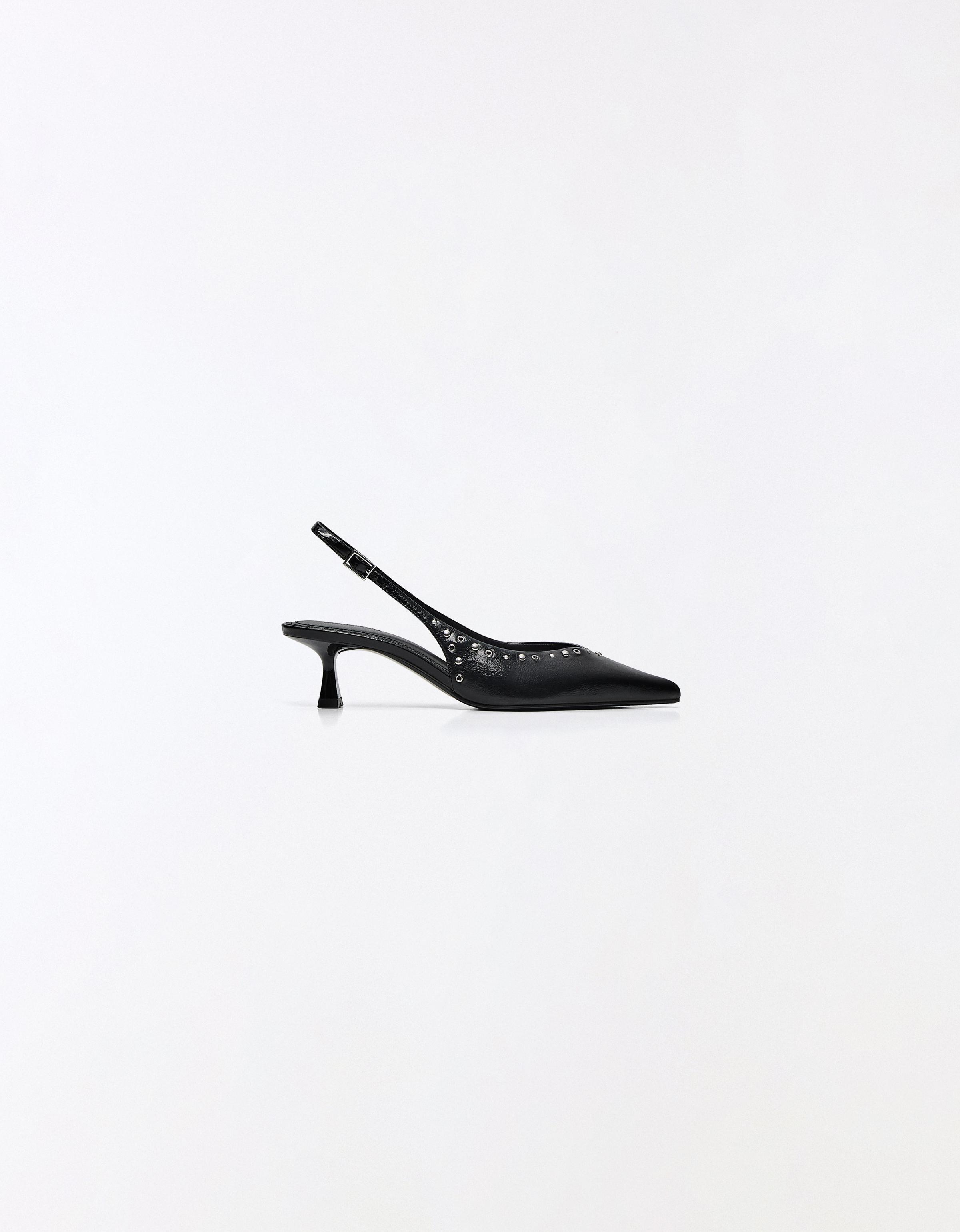 KITTEN HEEL SHOES WITH STUDS — BLACK