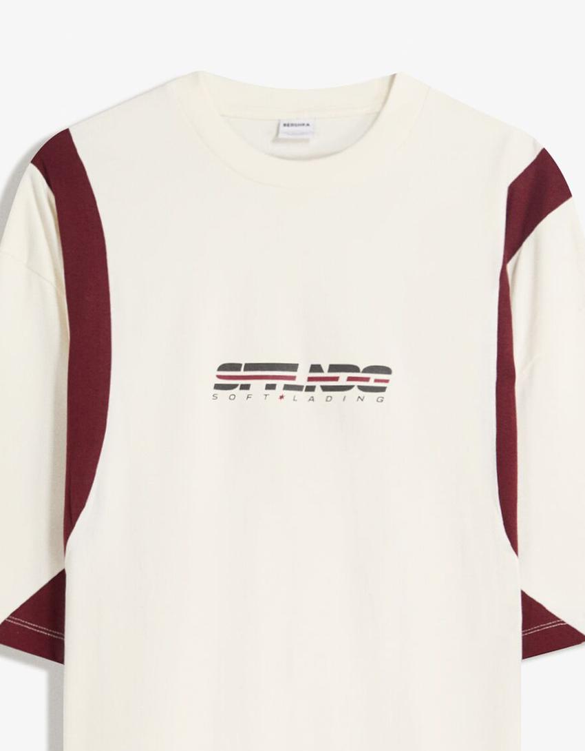T-shirt manches courtes Boxy fit imprimé-Blanc cassé