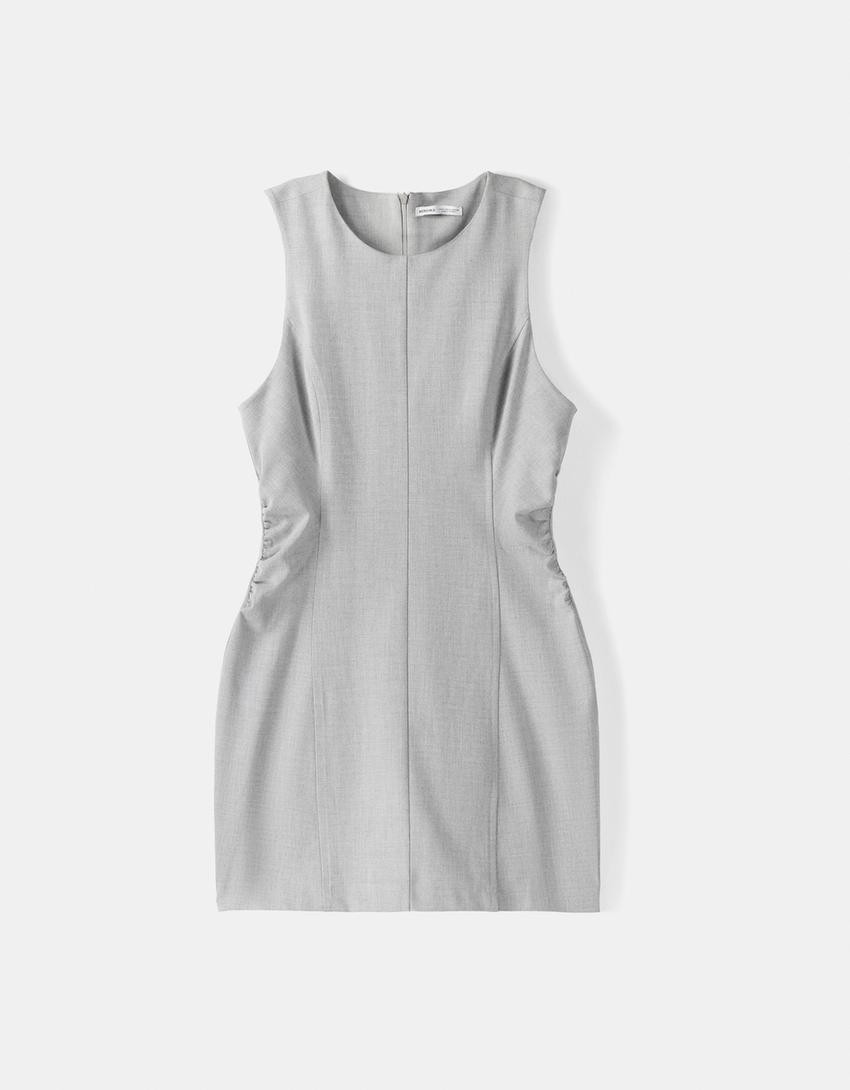 Vestido mini sem mangas tailored fit justo cortes-Cinza-5