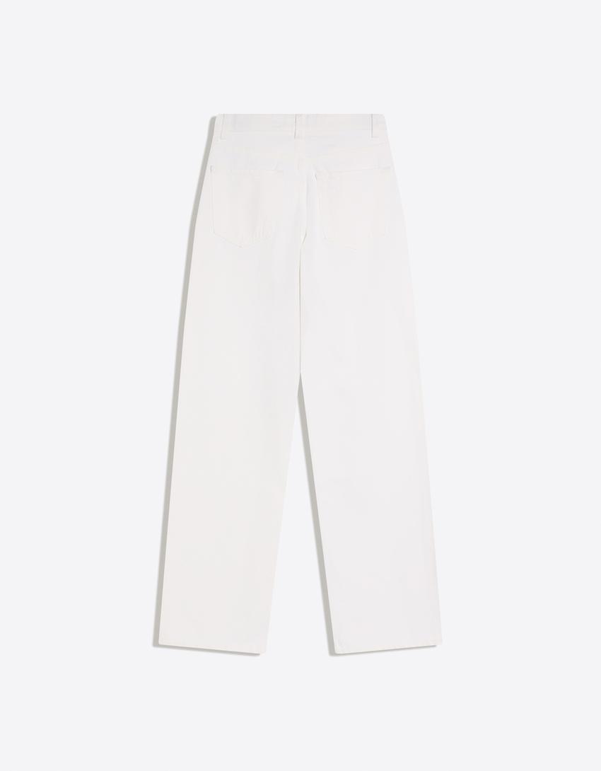 High-waist wide-leg straight jeans-Cream