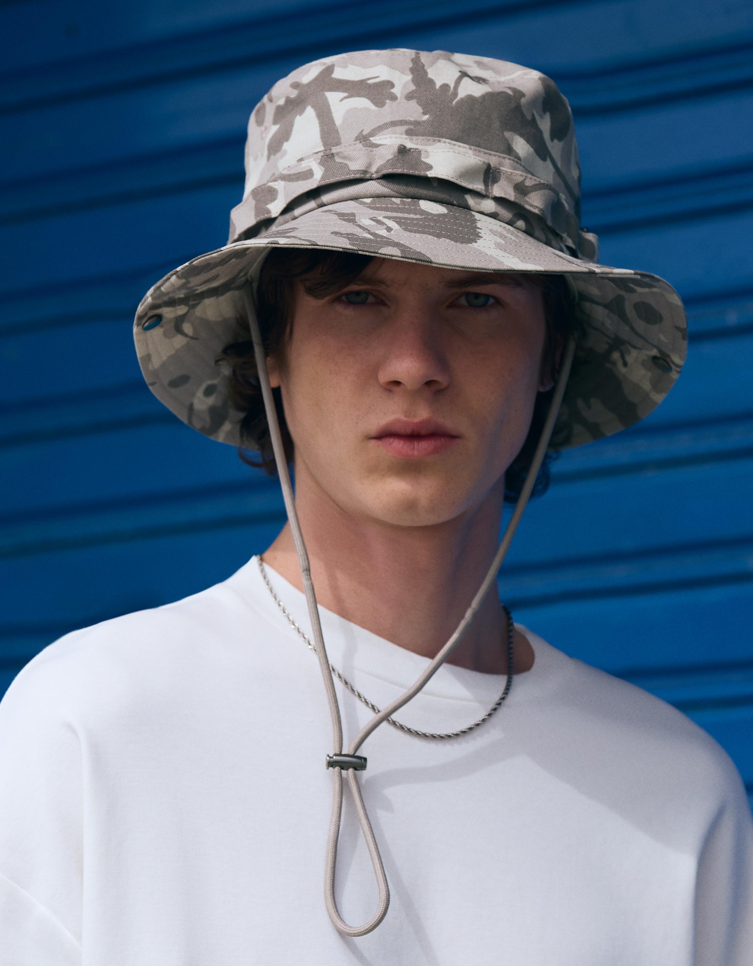 Sombrero Bucket Print Hombre Gris Mezcla