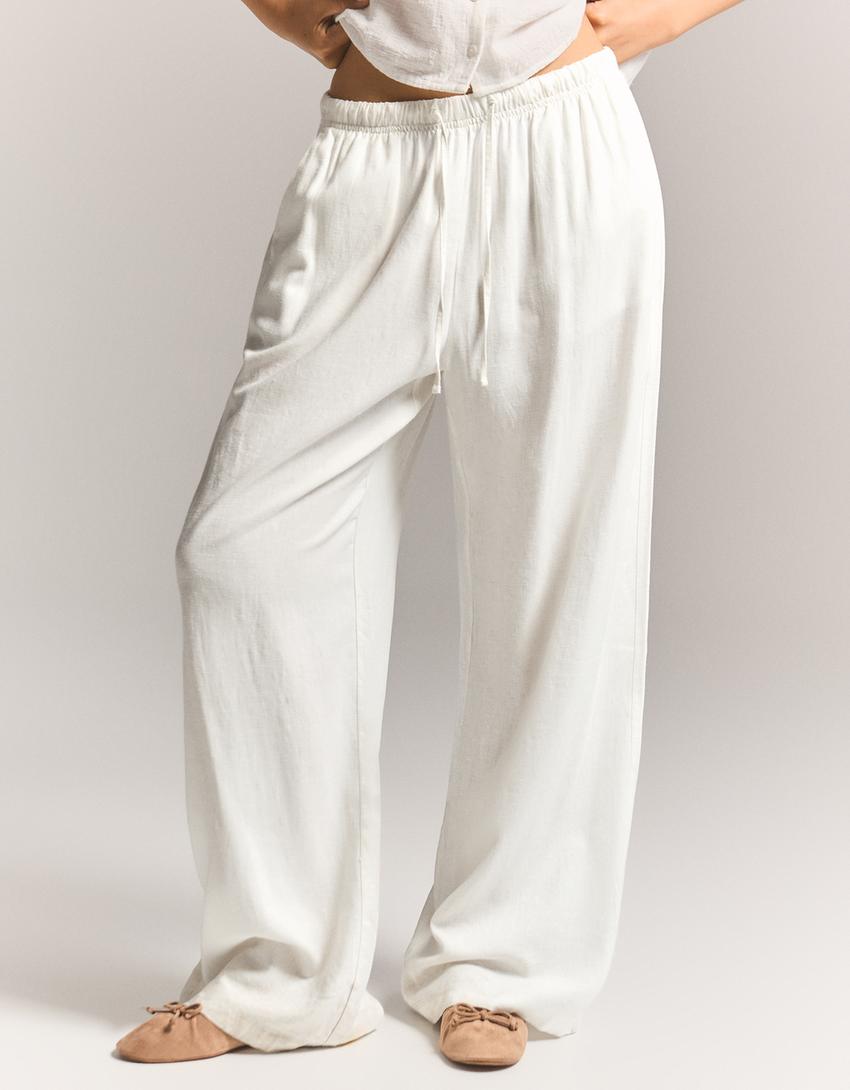 Elastic waist trousers-Off white