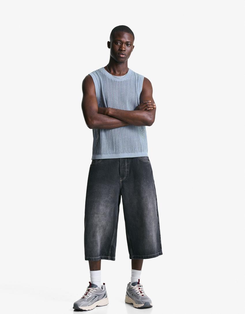 Faded-effect gilet-Blue