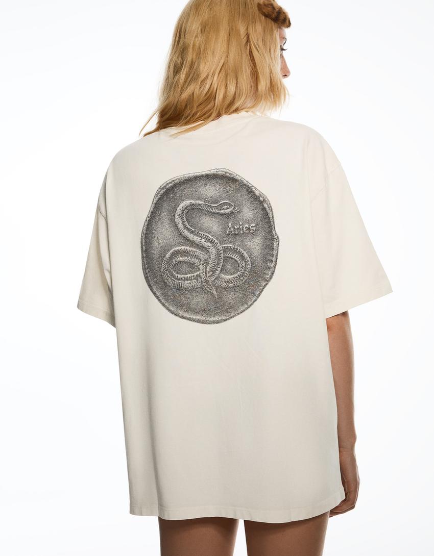 Camiseta relaxed fit ARIES X BERSHKA-Blanco roto