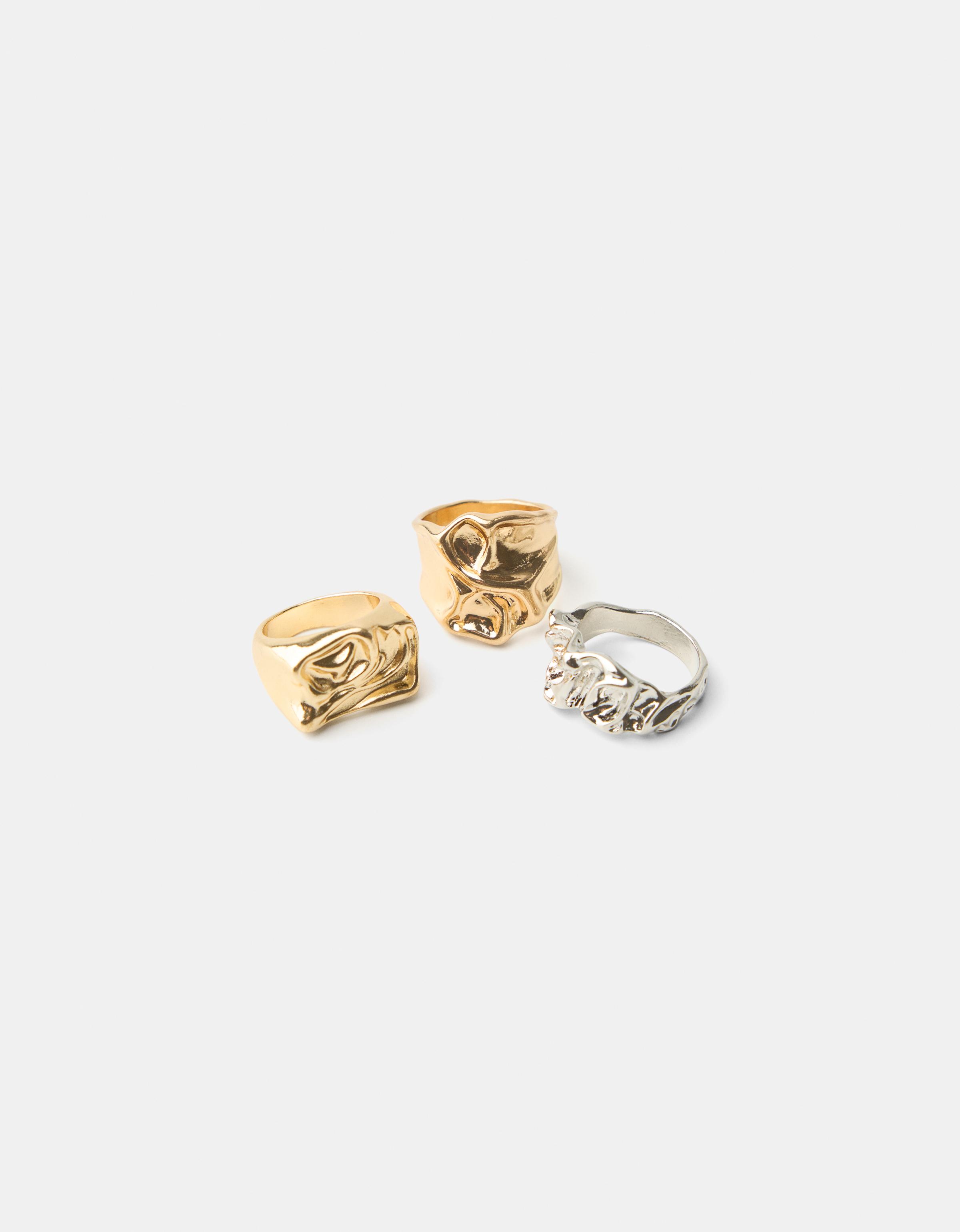 Pack 3 anillos textura Accesorios BSK Teen Bershka