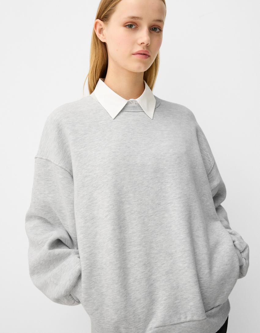 Felpa oversize con tasche laterali-Grigio-2