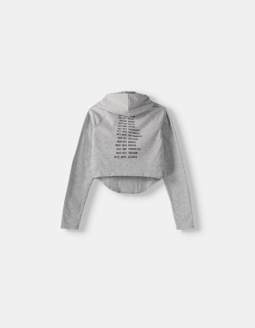 T-shirt Camp Rock capuz manga comprida-Cinza-5