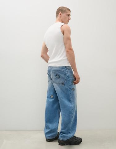 Baggy jeans with star patches — Light blue 2
