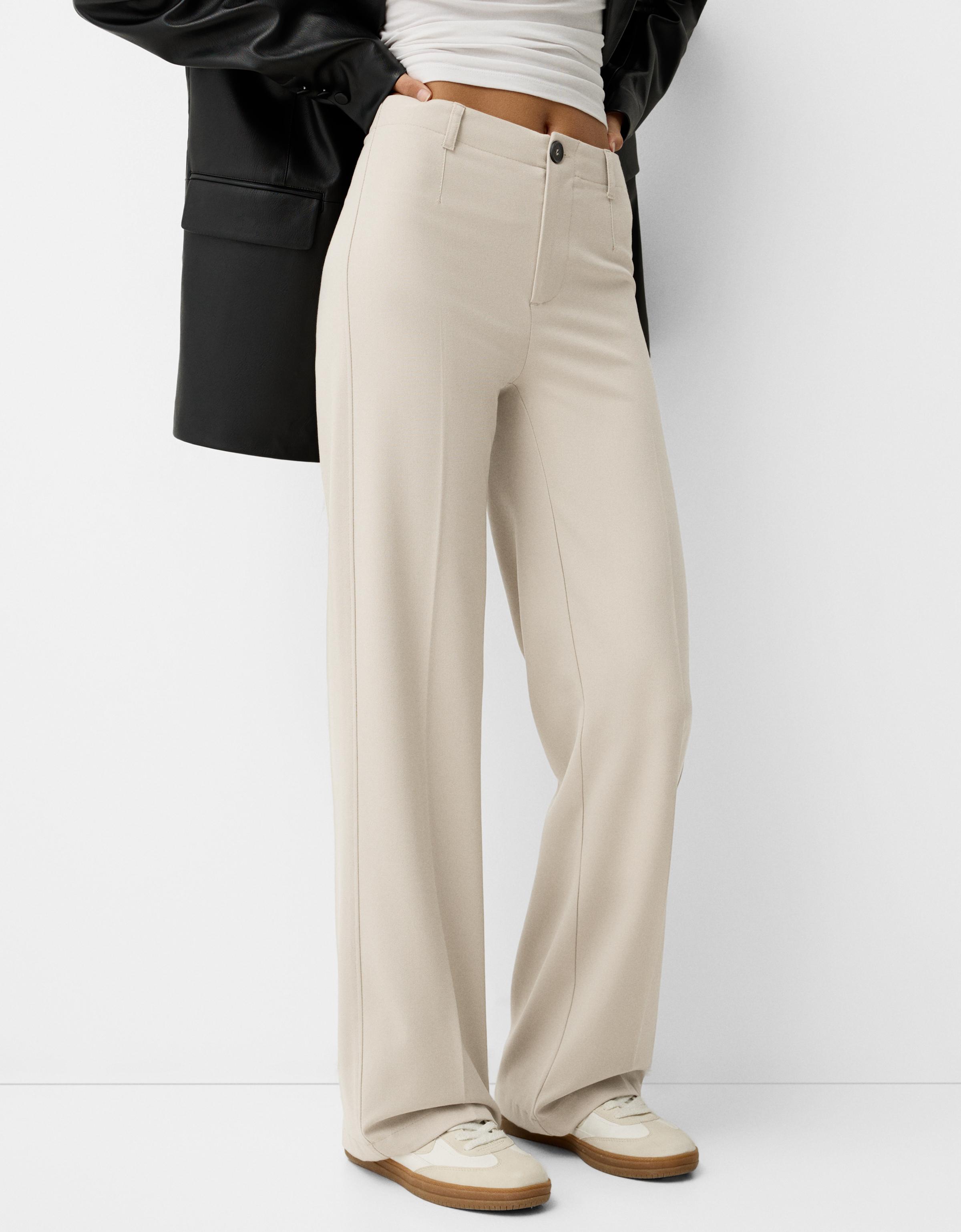 Bershka Wide Leg Tailoring-Hose Damen 40 Grau