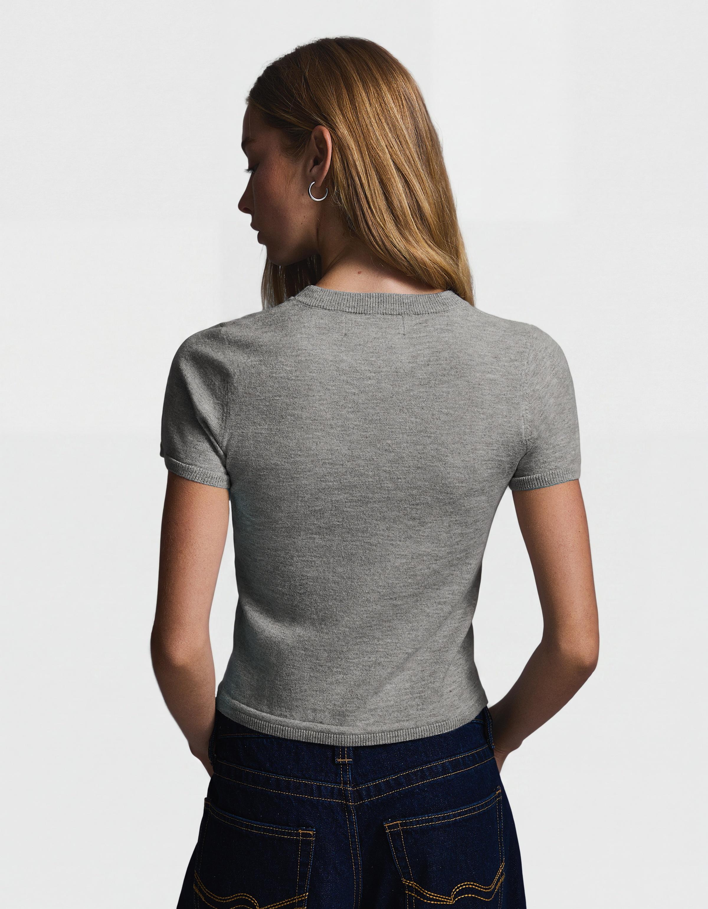 Short-sleeved round neck knit jumper — Grey