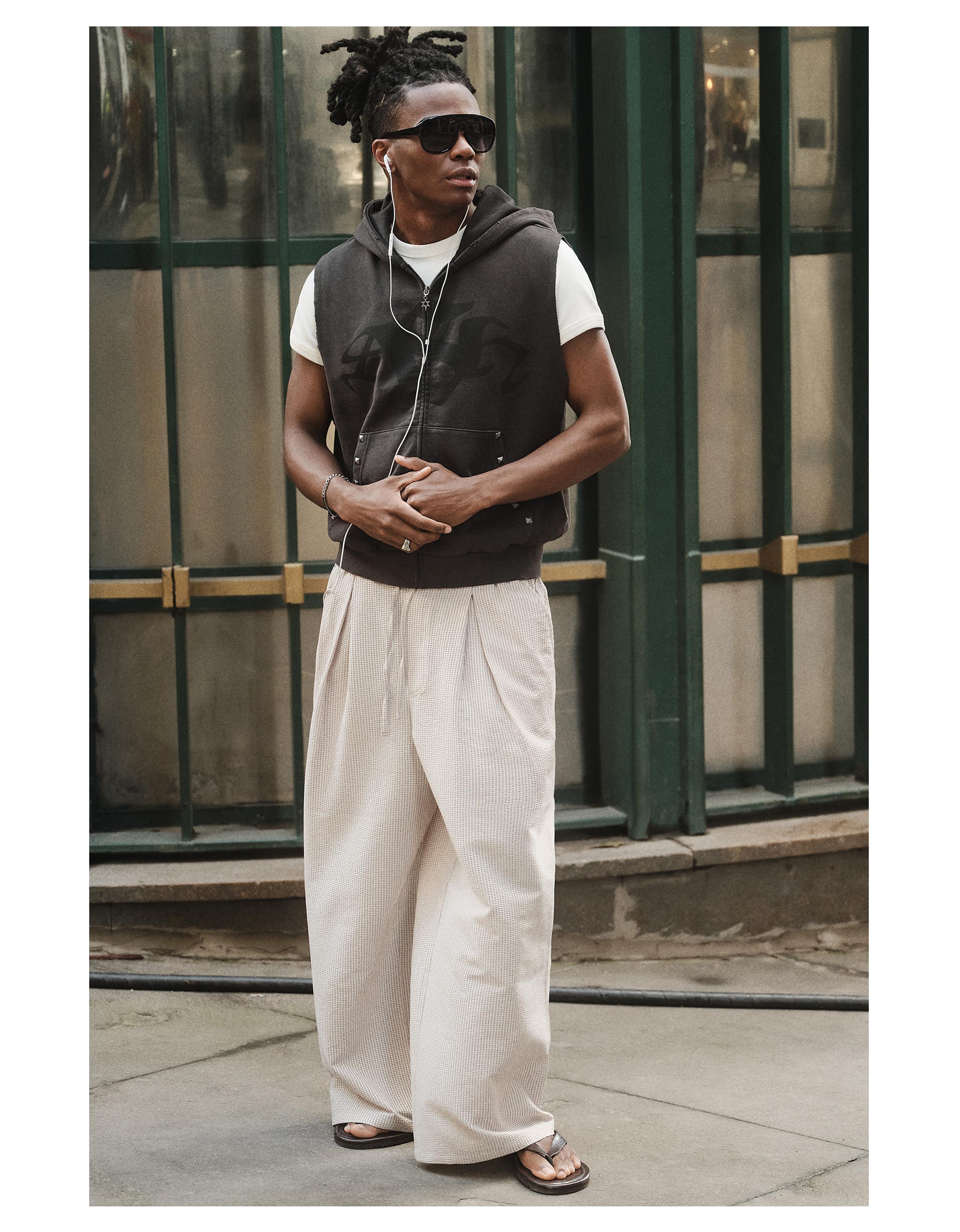 Hooded zip-up waistcoat with washed effect — Grey