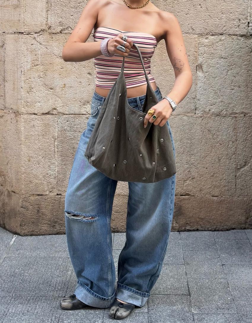 Top bandeau rayé fil métallisé-Jaune