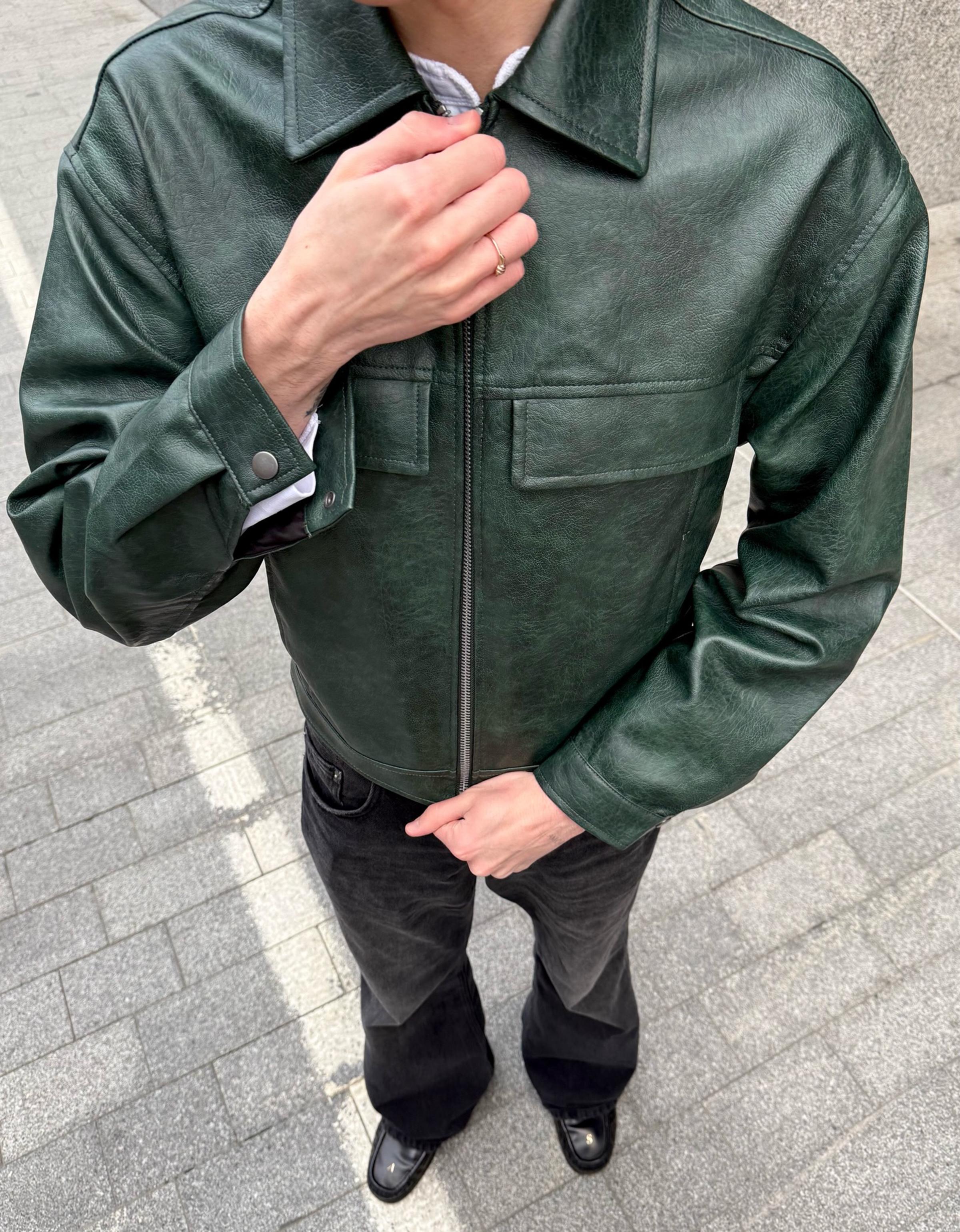 Boxy fit suni deri ceket - Görsel 41