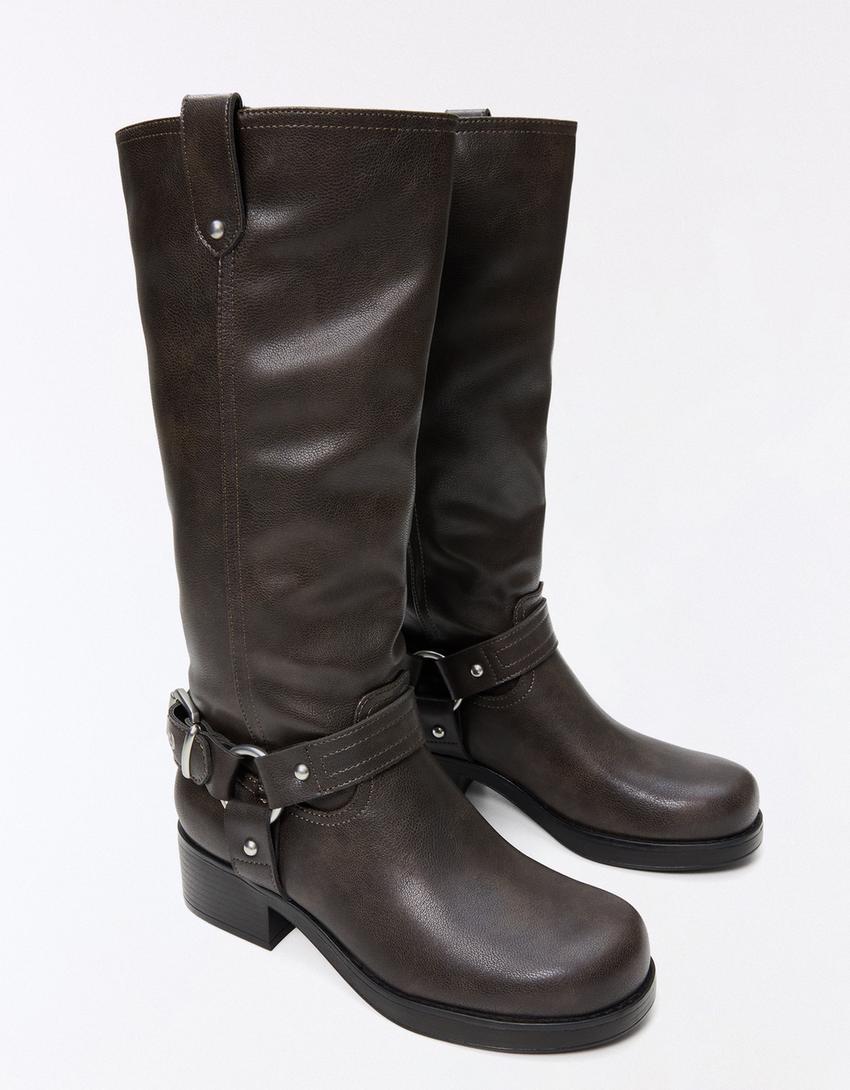 Bikerstiefel mit Schnalle-Braun