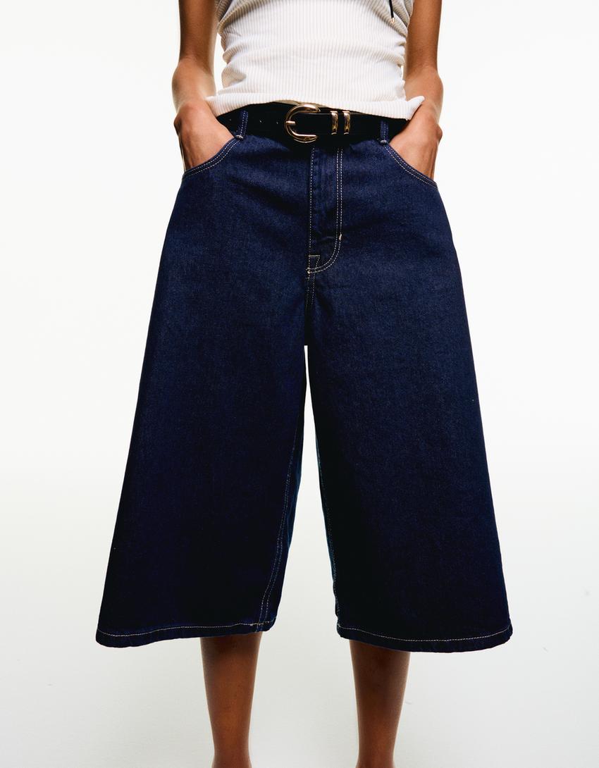 Baggy denim Bermuda jorts-Navy