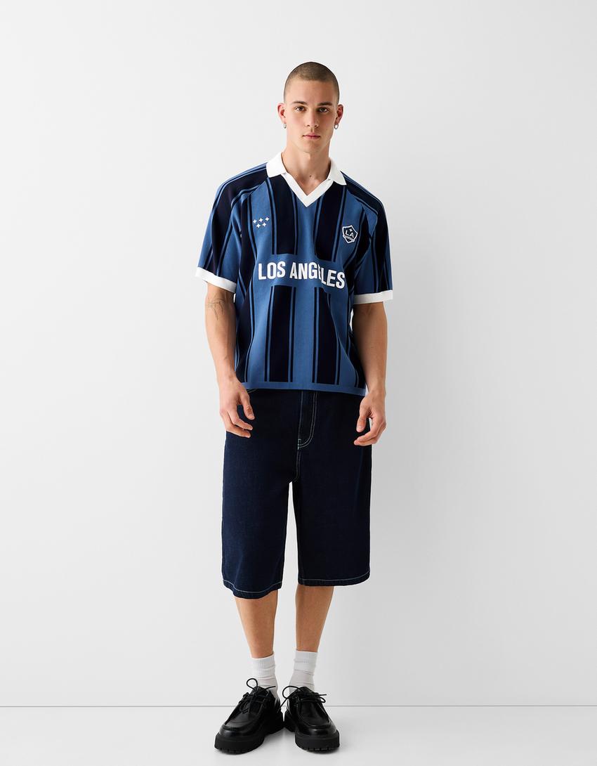 T-shirt polo LA Galaxy rayures-Bleu-4