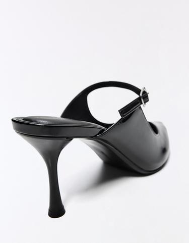 Buckled heeled mule shoes — BLACK 4