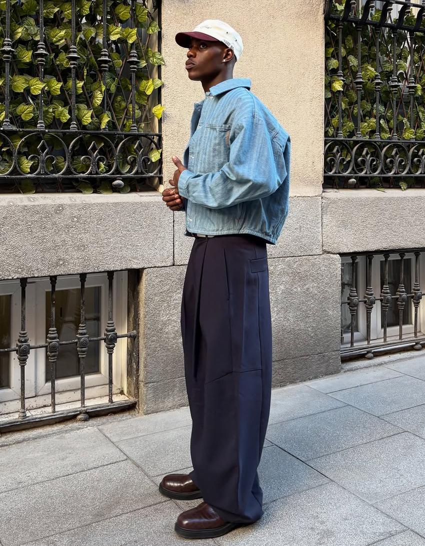 Pantalons barrel amb pinces tailored fit-Blau Marí