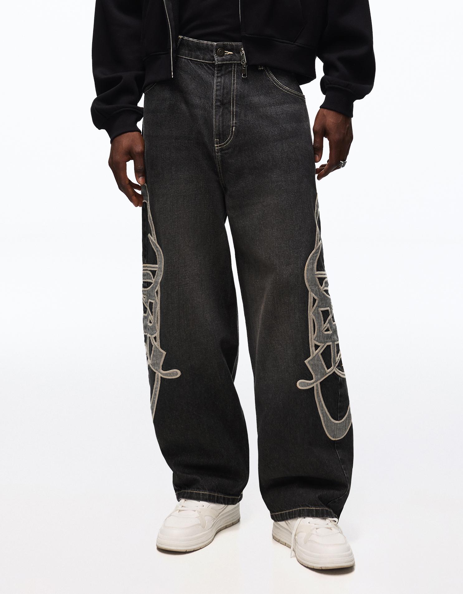 Super baggy jeans with side patches — Black