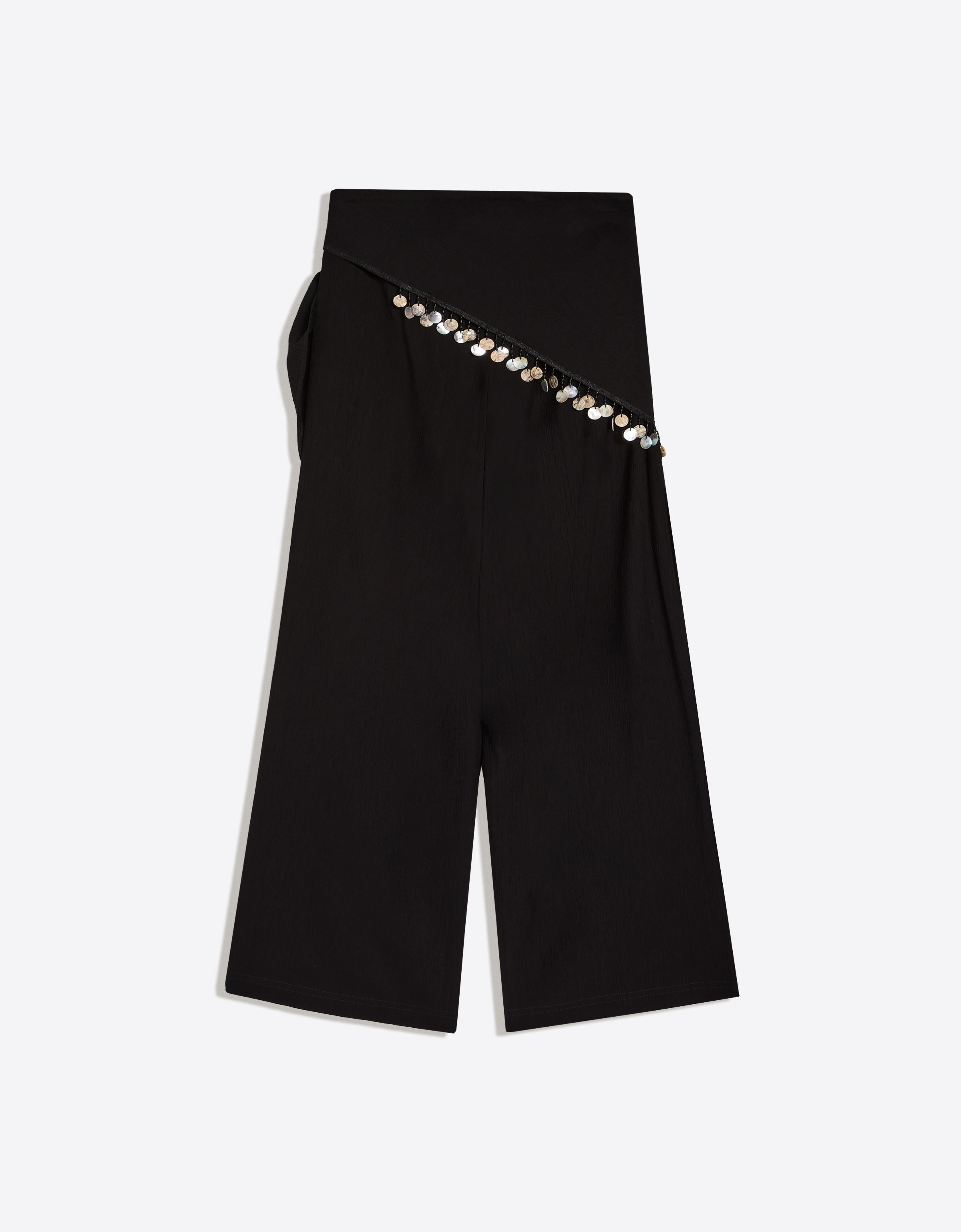 Crinkle scarf-print trousers — Black