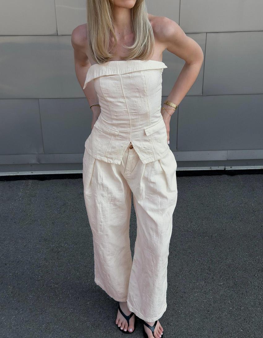 Top bandeau en jean-Blanc cassé