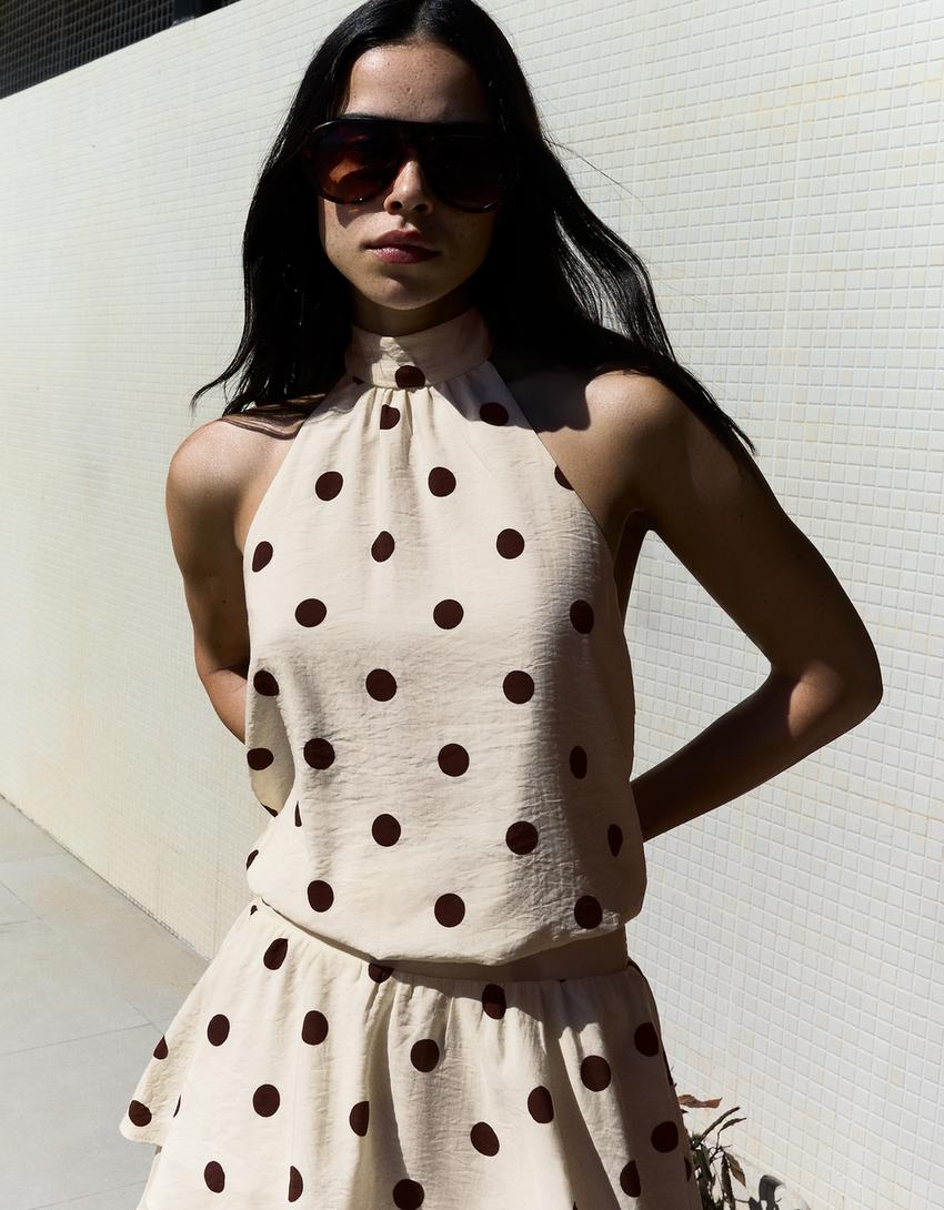 Mini-Neckholderkleid-Beige