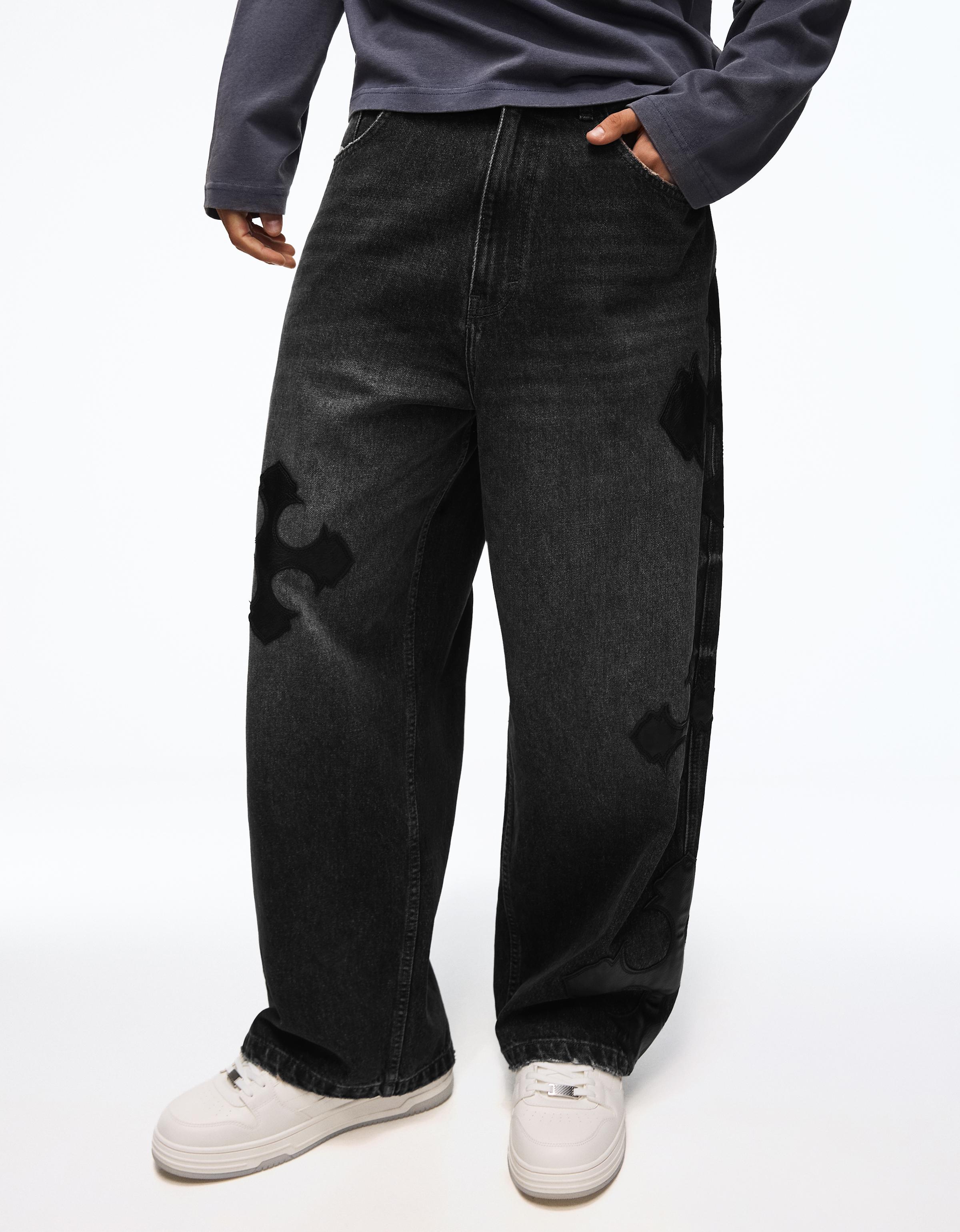 Patchwork barrel jeans — Black