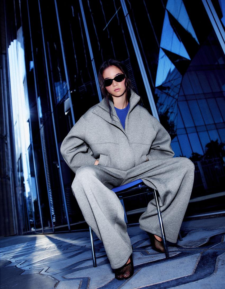 Oversize scuba fabric jacket-Grey