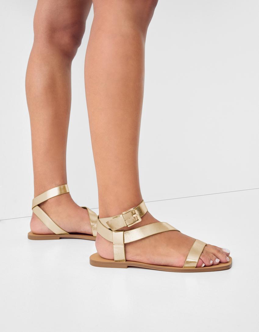 Sandales plates bride cheville-Or-1