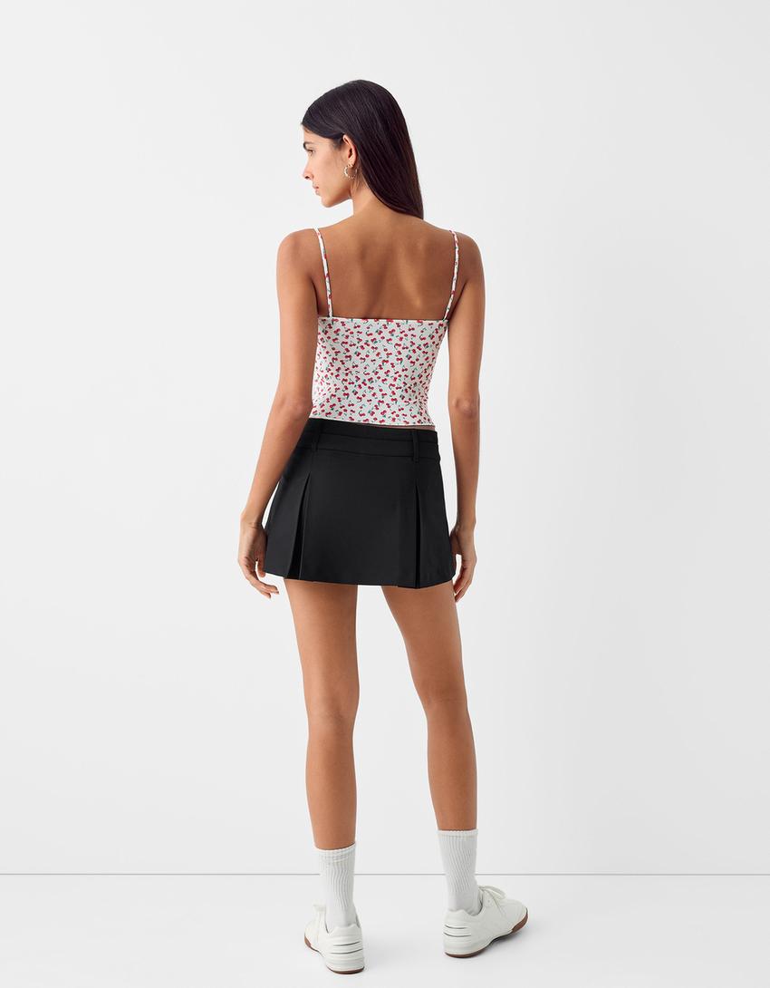 Tailored skort with box pleats-Black