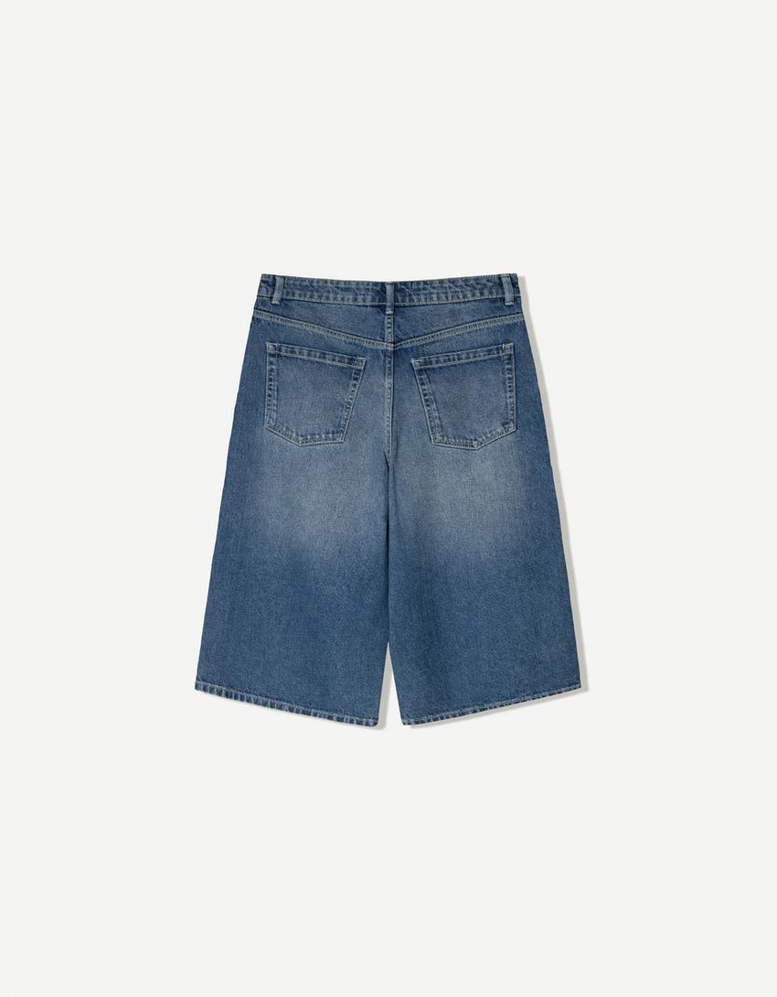 Baggy denim Bermuda jorts-Blue