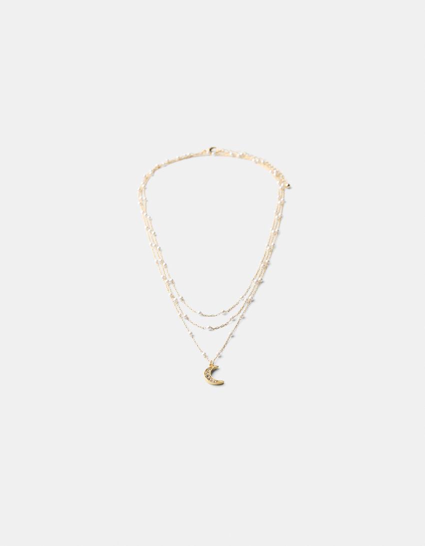 Collier long pierres fantaisie pendentif lune-Jaune-4