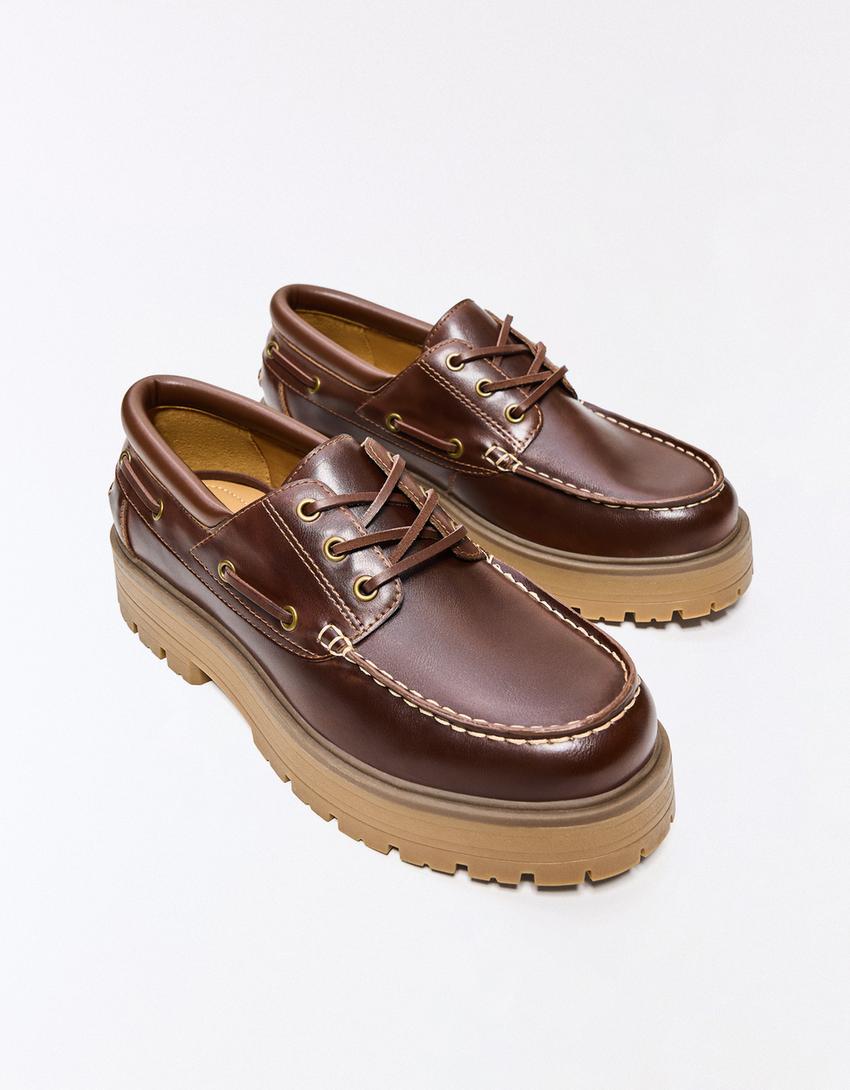 Chaussures bateau semelle épaisse-Marron