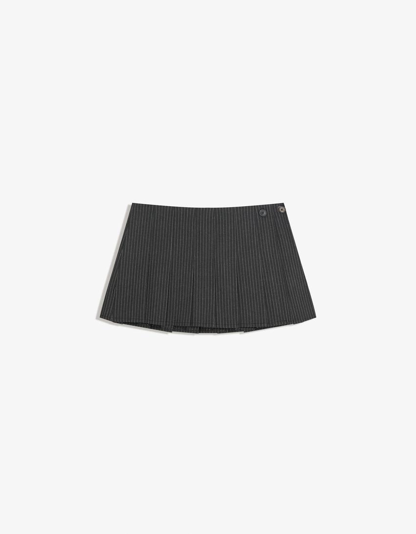 Box pleat mini skirt-Grey