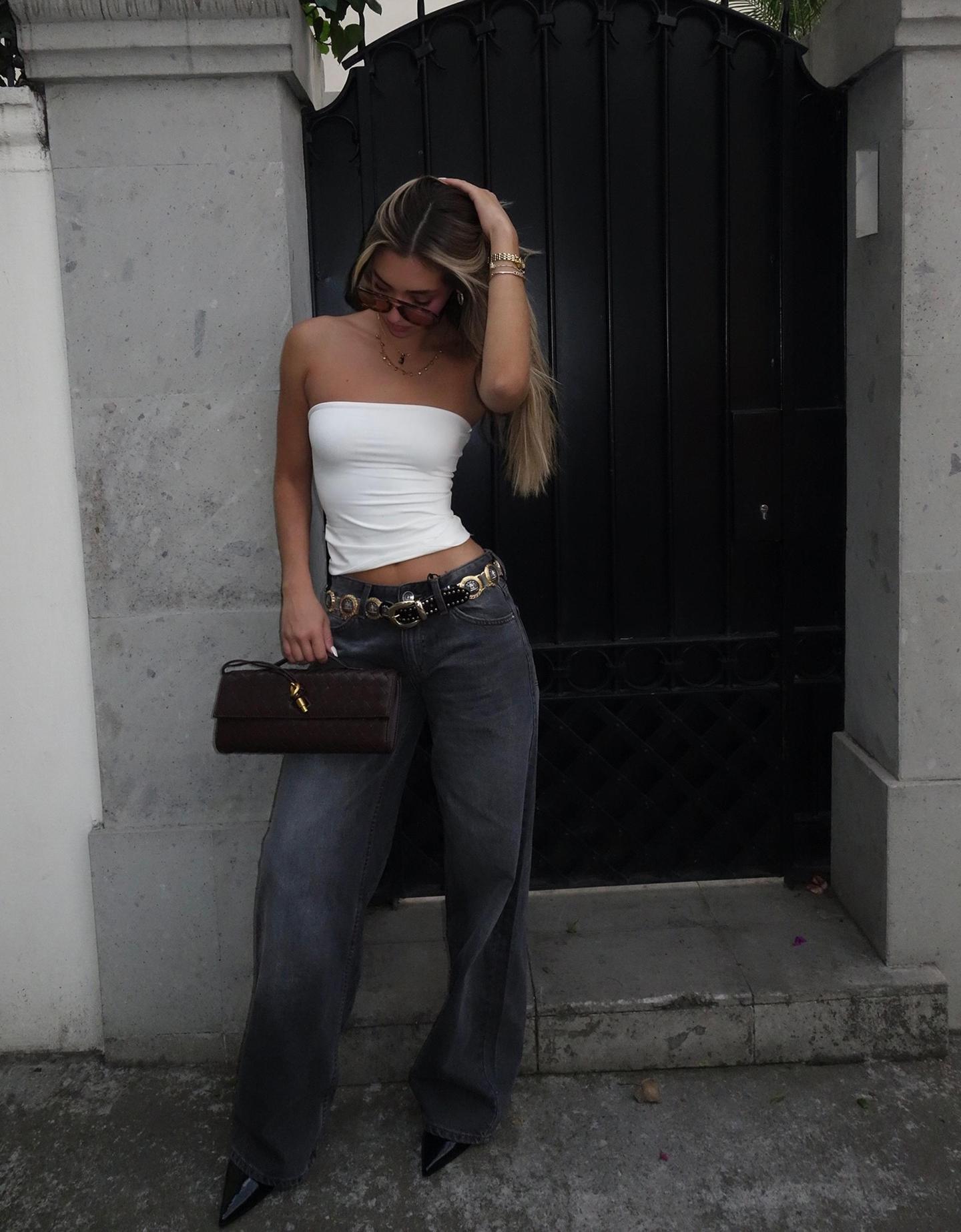 Bershka top bez ramiączek kremowy