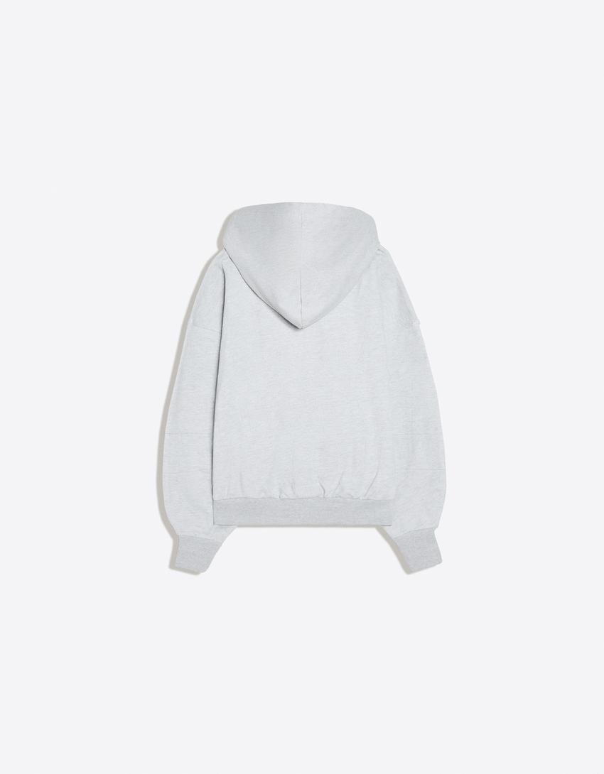 Sudadera capucha cremallera oversize print-Gris mezcla