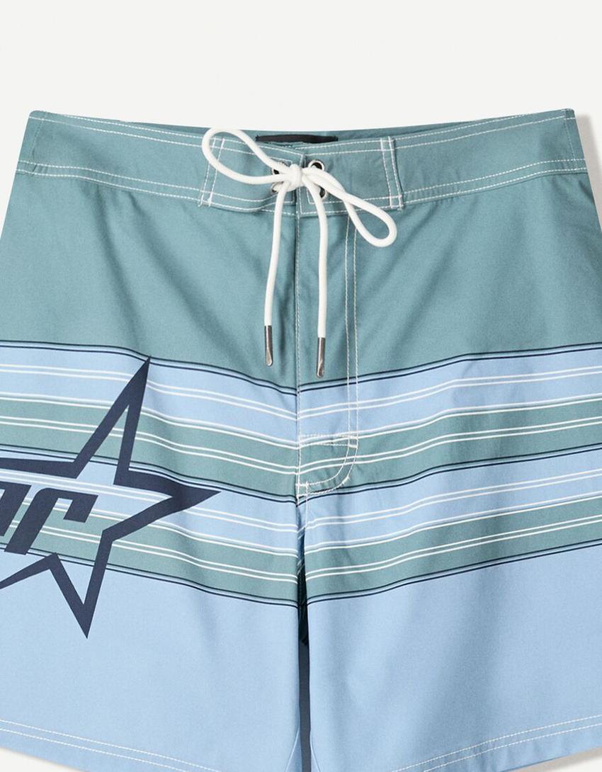Long printed swimming trunks-Green-2