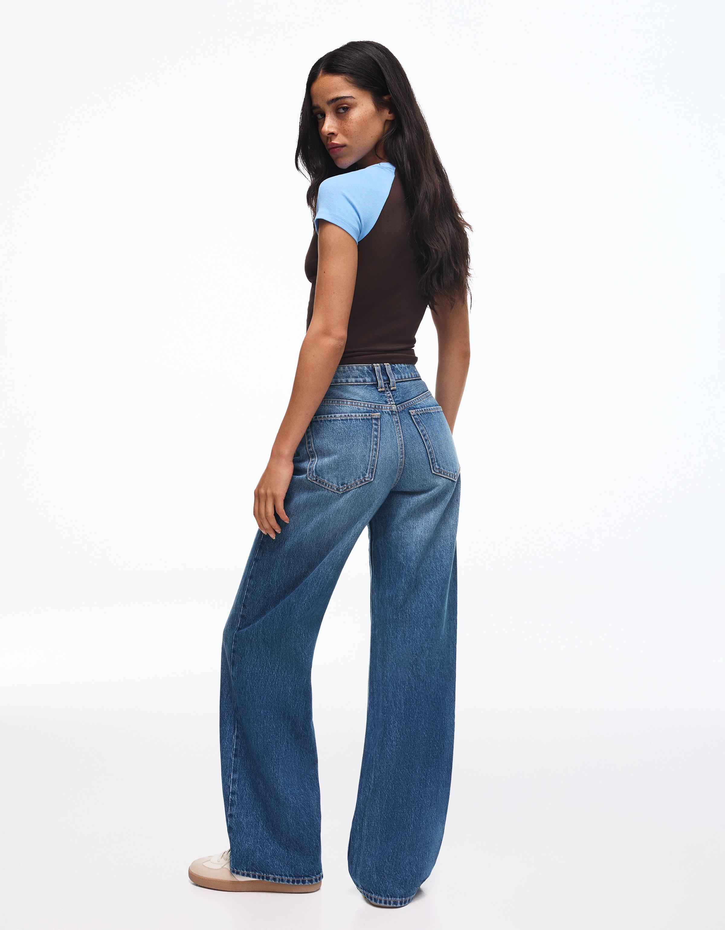 High-waist wide straight-leg jeans — Blue