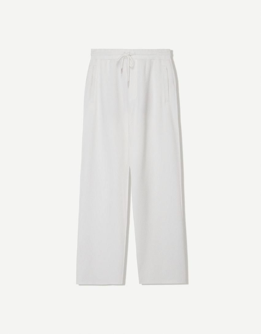 Textured wide-leg trousers-Off white